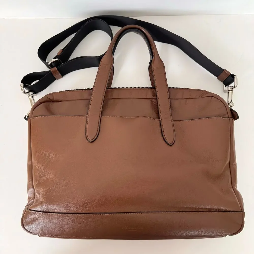 Coach Hamilton Leather Briefcase Laptop Bag Business Travel Saddle Brown F22529